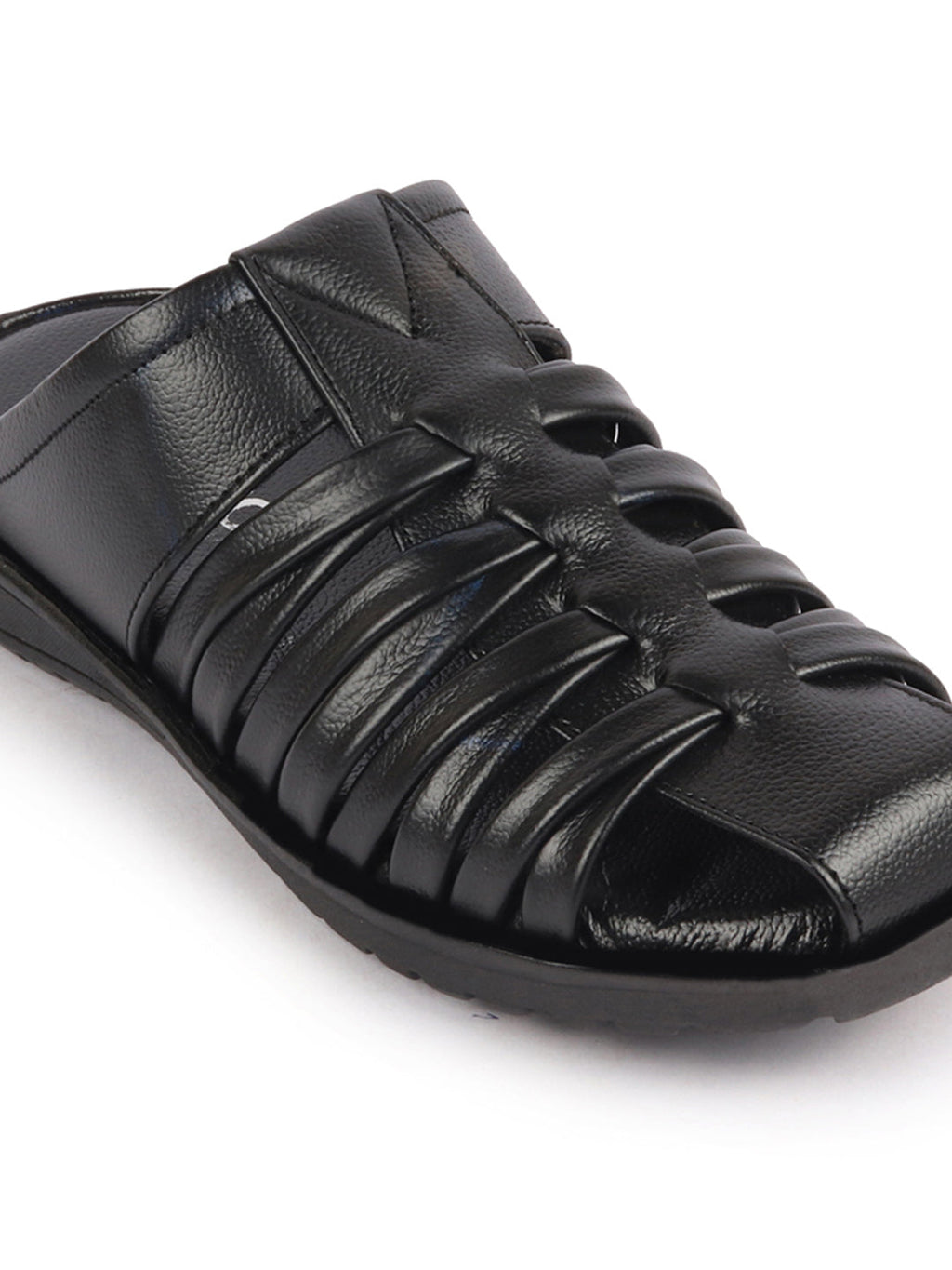Shop Men Black Genuine Leather Criss Cross Strap Back Open Slip On Dress Sandals Online.