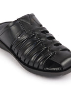 Shop Men Black Genuine Leather Criss Cross Strap Back Open Slip On Dress Sandals Online.