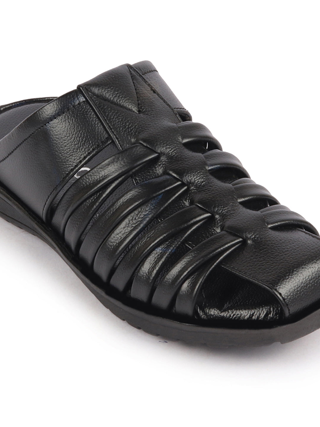 Shop Men Black Genuine Leather Criss Cross Strap Back Open Slip On Dress Sandals Online.
