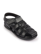 Shop Men Black Genuine Leather Multi Strap Closed Toe Roman Sandals Online.