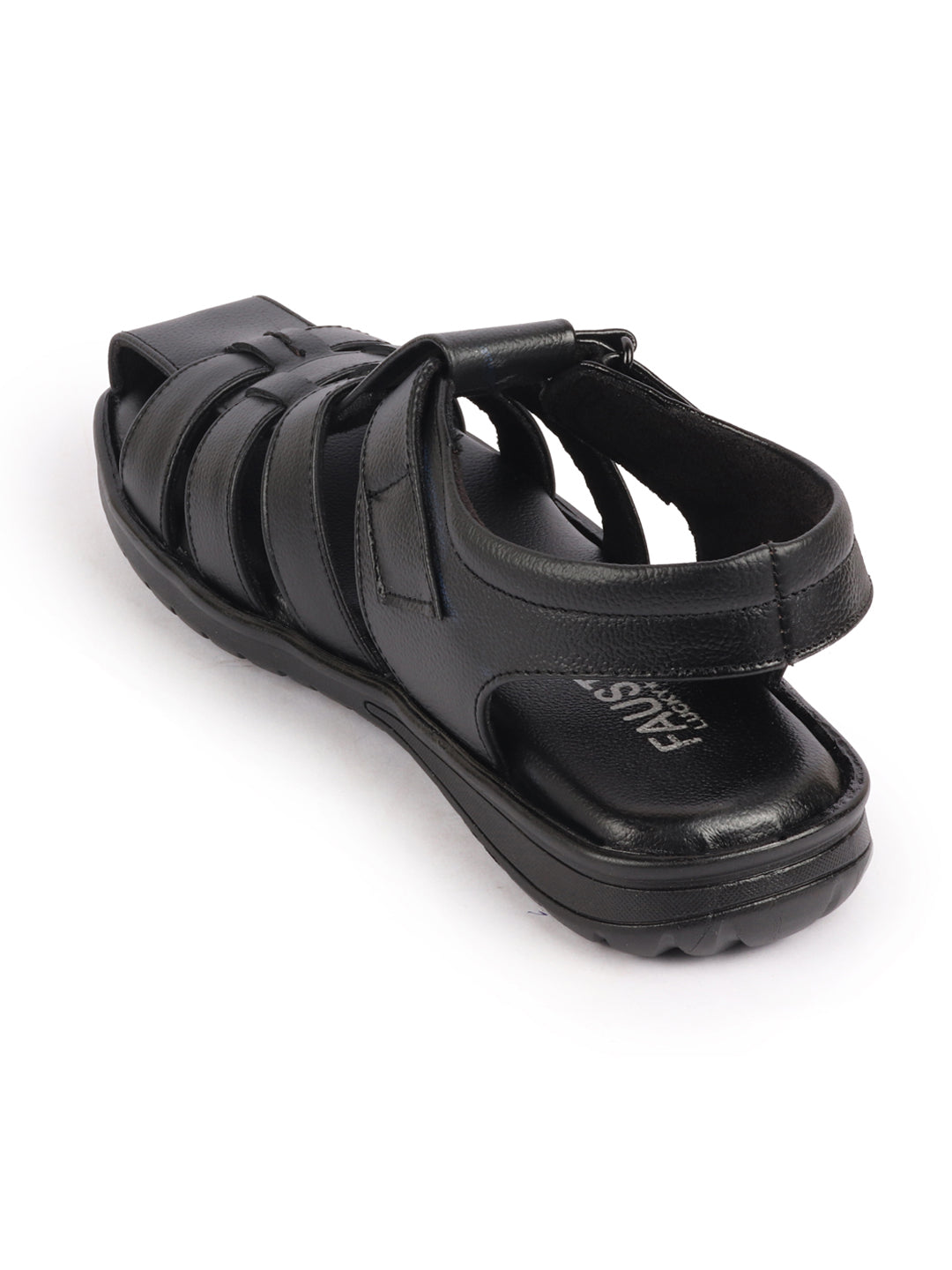 Shop Men Black Genuine Leather Multi Strap Closed Toe Roman Sandals Online.
