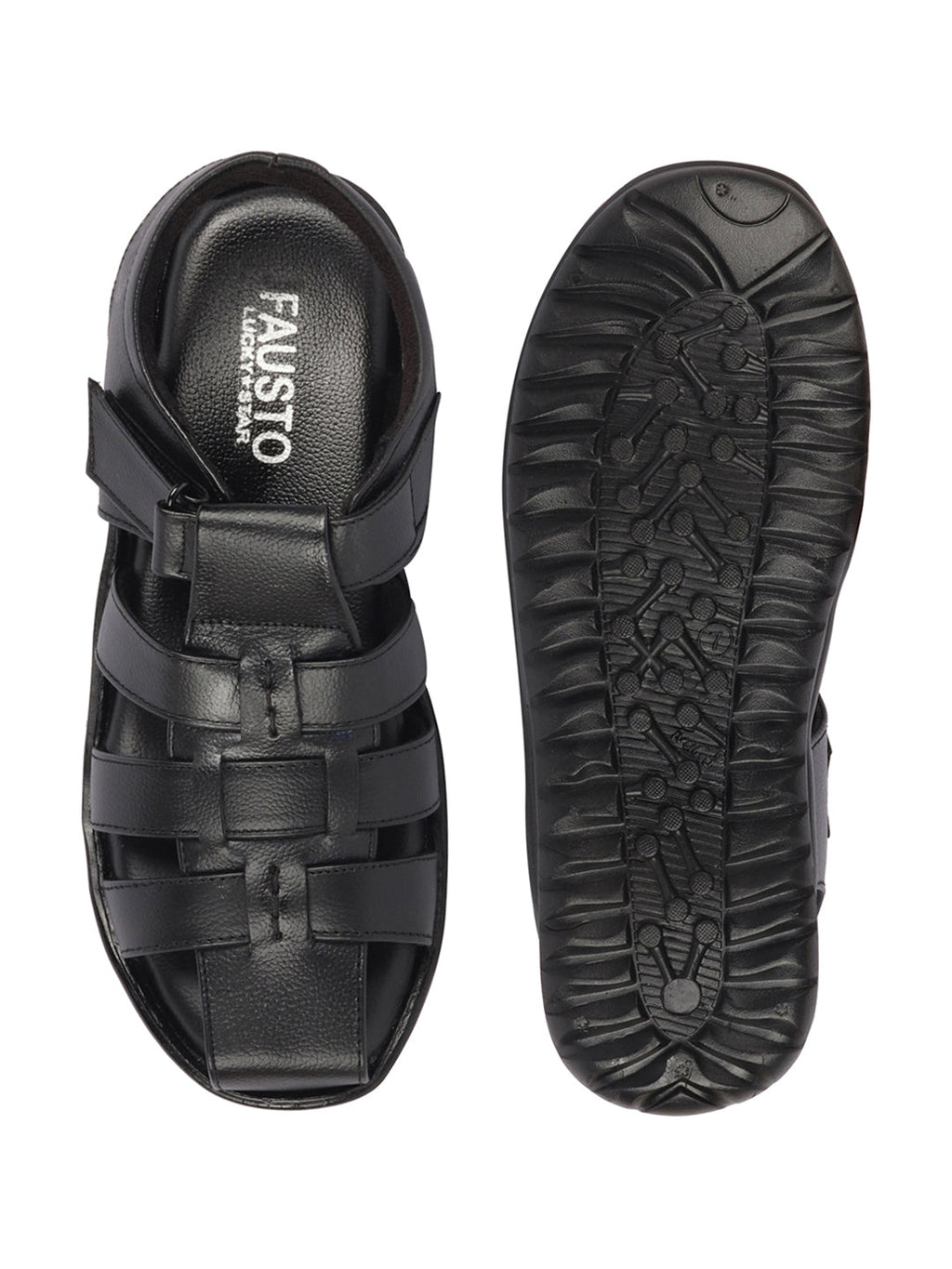 Shop Men Black Genuine Leather Multi Strap Closed Toe Roman Sandals Online.