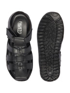 Shop Men Black Genuine Leather Multi Strap Closed Toe Roman Sandals Online.