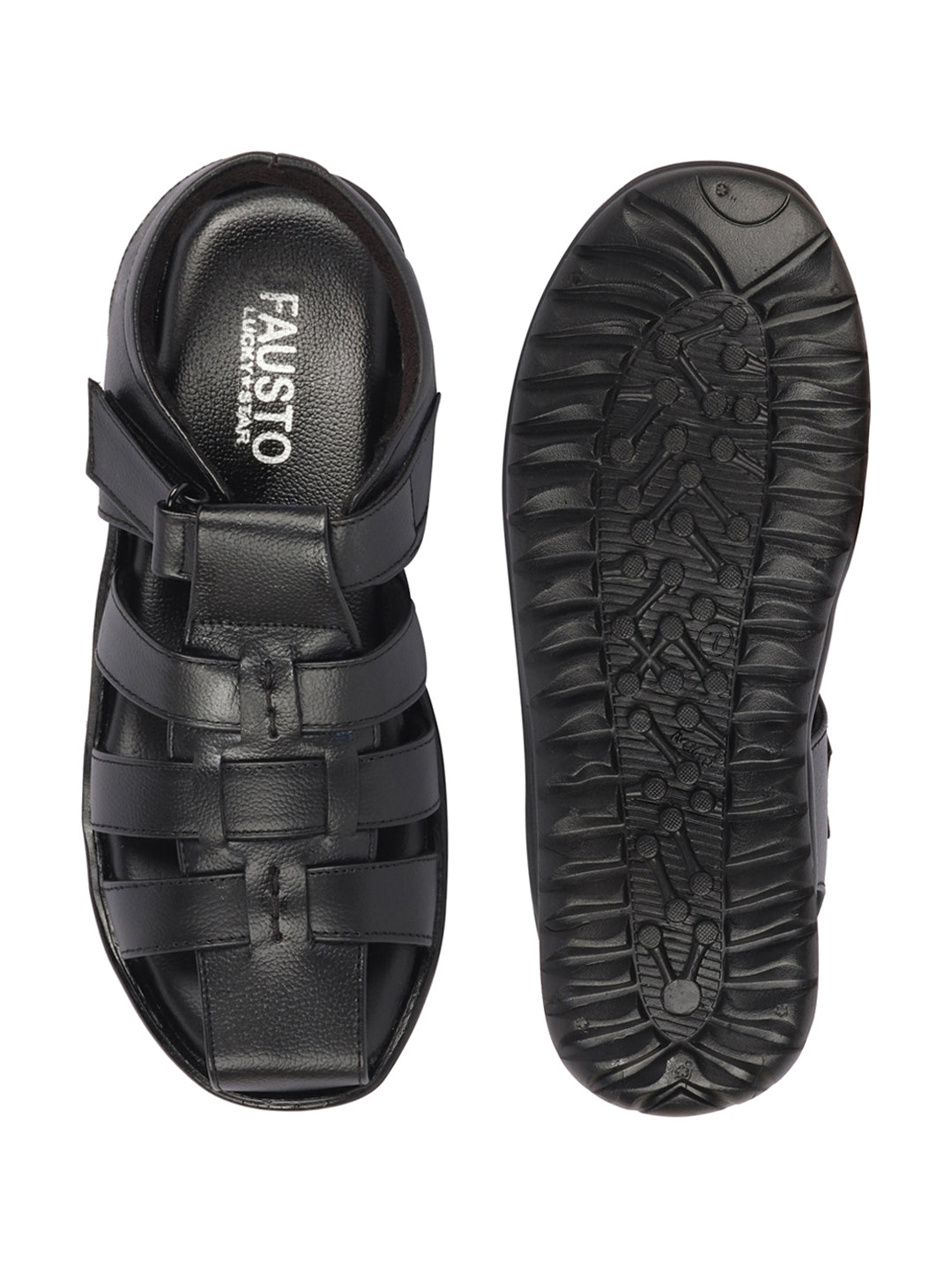 Shop Men Black Genuine Leather Multi Strap Closed Toe Roman Sandals Online.