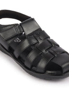 Shop Men Black Genuine Leather Multi Strap Closed Toe Roman Sandals Online.