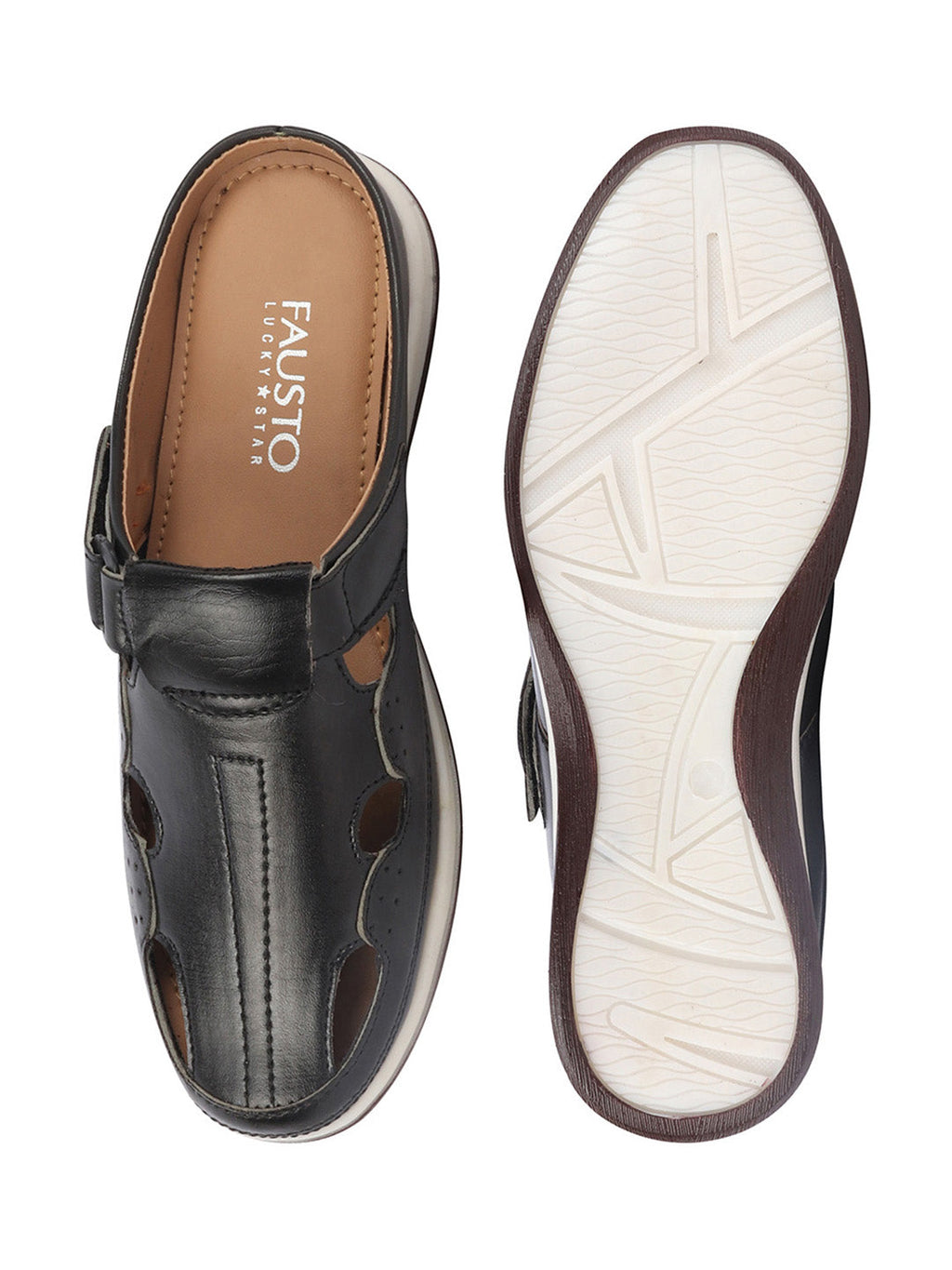 Shop Men Black Casual Back Open Perforated Day Long Comfort Slip On Sandals Online.