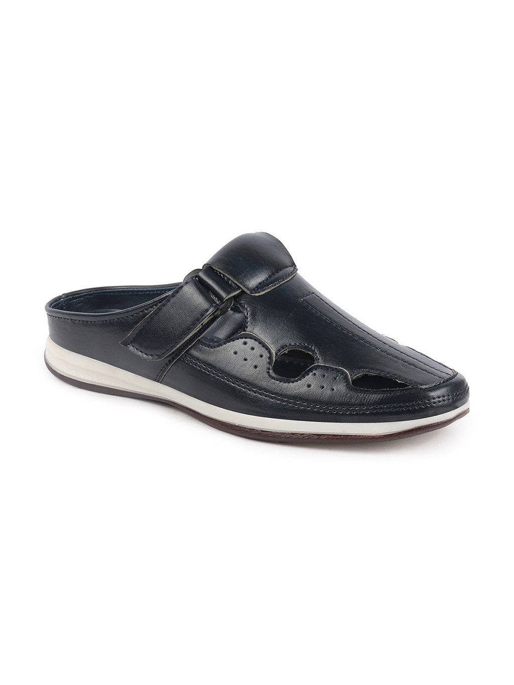Shop Men Blue Casual Back Open Perforated Day Long Comfort Slip On Sandals Online.