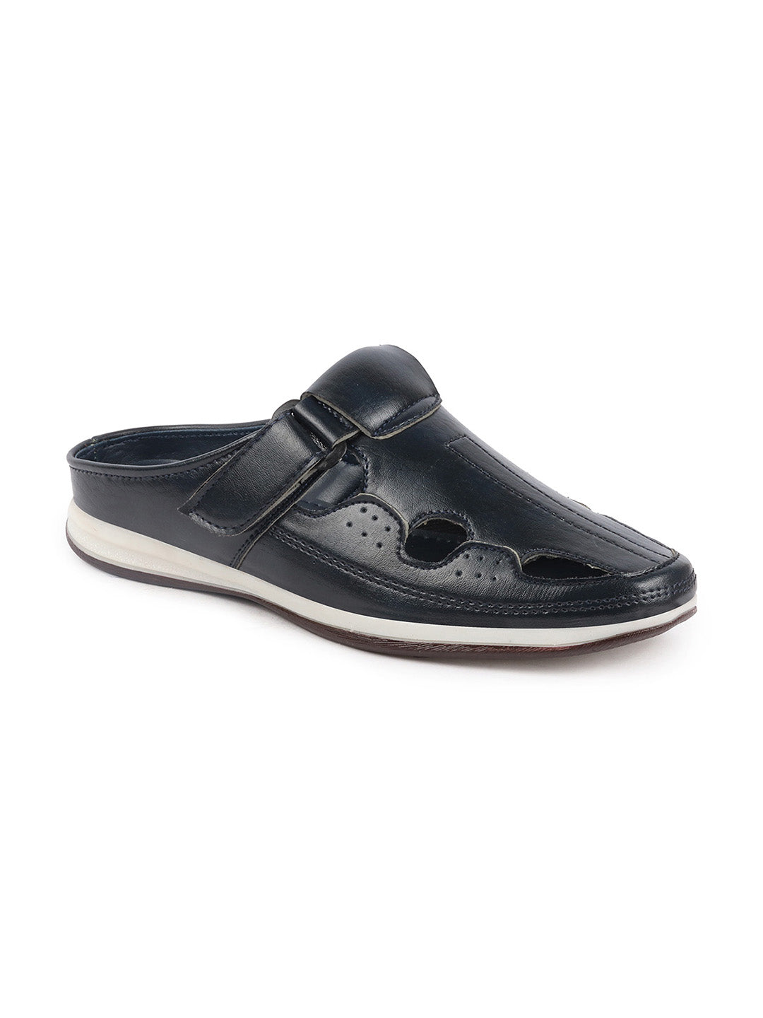 Shop Men Blue Casual Back Open Perforated Day Long Comfort Slip On Sandals Online.