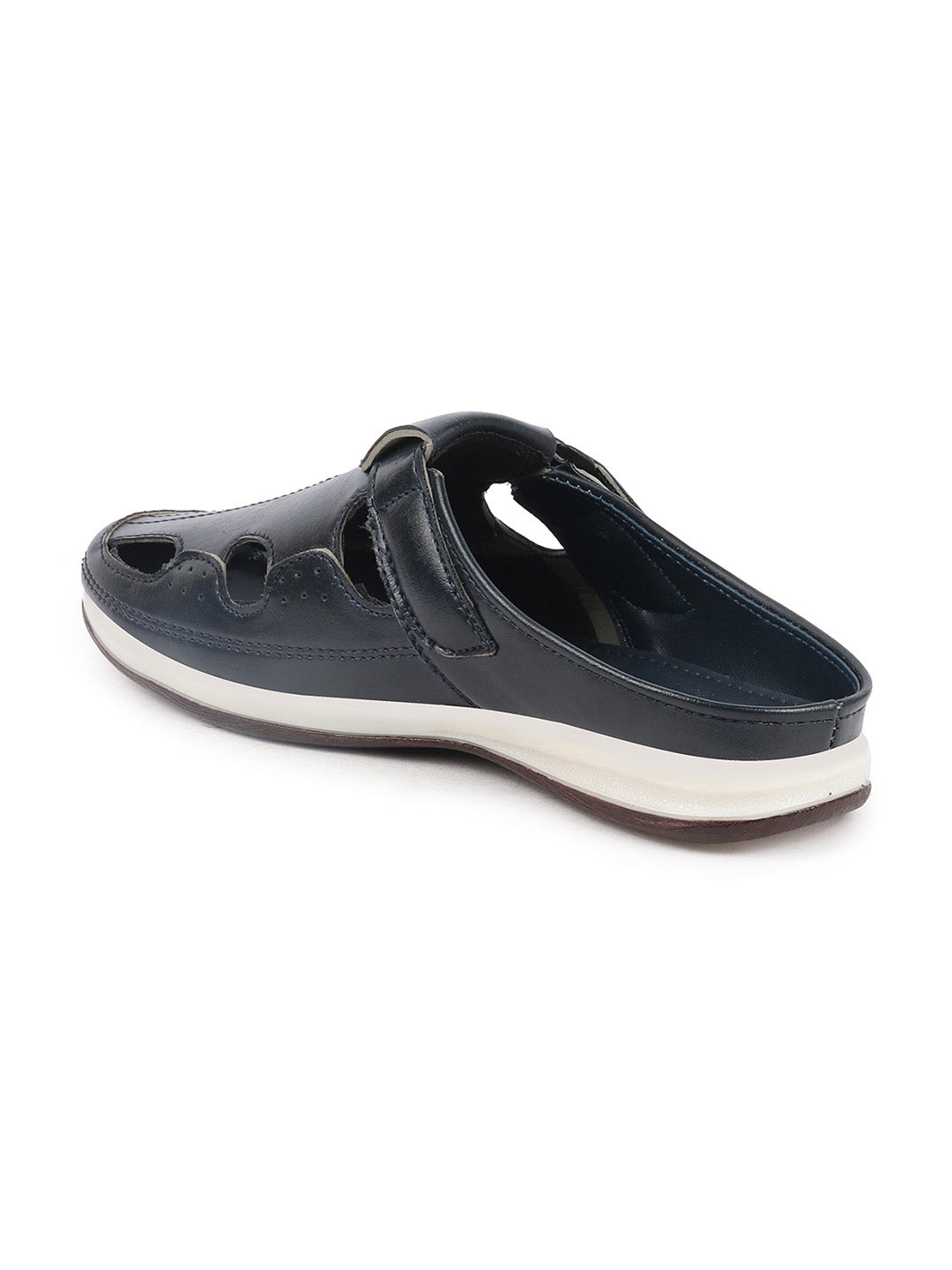 Shop Men Blue Casual Back Open Perforated Day Long Comfort Slip On Sandals Online.