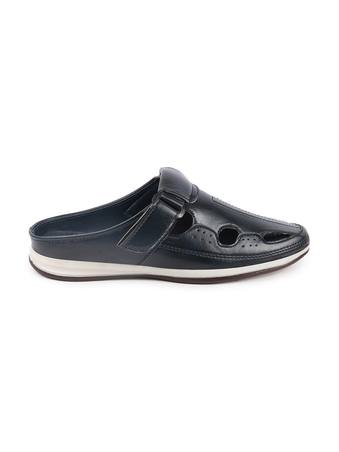 Shop Men Blue Casual Back Open Perforated Day Long Comfort Slip On Sandals Online.