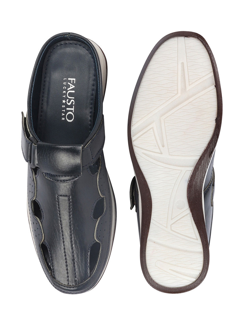 Shop Men Blue Casual Back Open Perforated Day Long Comfort Slip On Sandals Online.