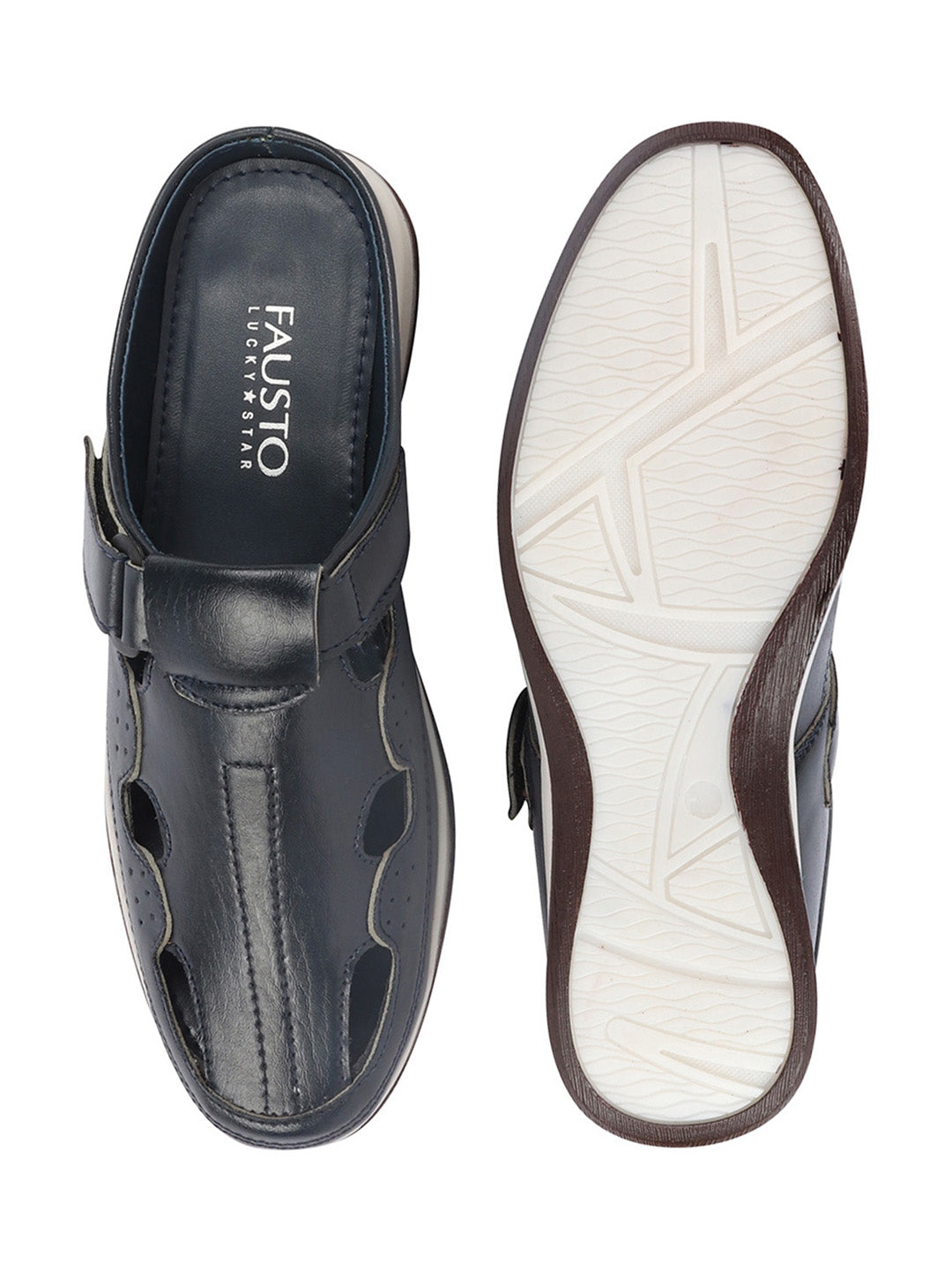 Shop Men Blue Casual Back Open Perforated Day Long Comfort Slip On Sandals Online.
