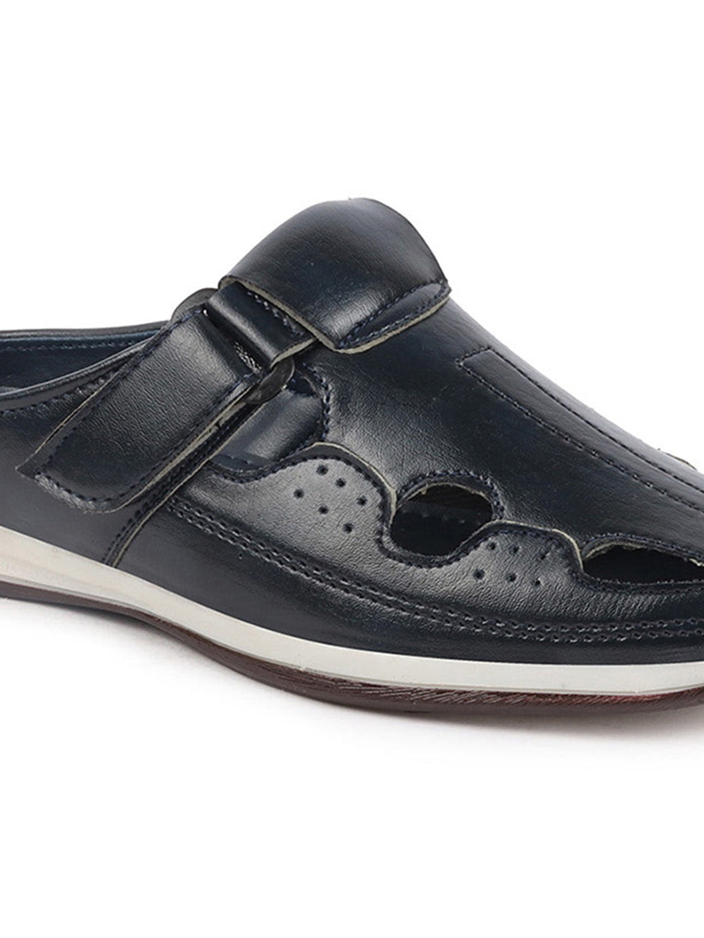 Shop Men Blue Casual Back Open Perforated Day Long Comfort Slip On Sandals Online.
