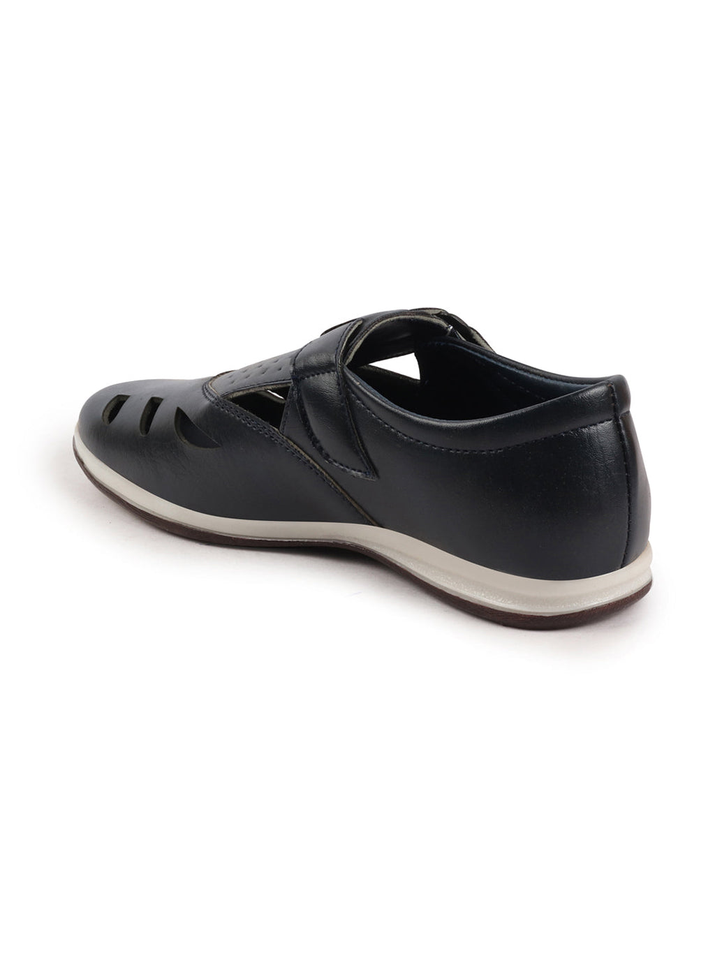Shop Men Blue Laser Cut Design Perforated Day Long Comfort Hook and Loop Sandals Online.