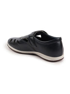Shop Men Blue Laser Cut Design Perforated Day Long Comfort Hook and Loop Sandals Online.