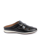 Shop Men Black Laser Cut Design Multi Strap Back Open Perforated Hook and Loop Sandals Online.