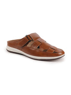 Shop Men Tan Laser Cut Design Multi Strap Back Open Perforated Hook and Loop Sandals Online.