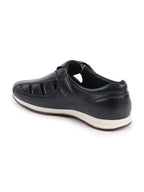 Shop Men Blue Laser Cut Design Day Long Comfort Hook and Loop Casual Sandals Online.
