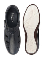 Shop Men Blue Laser Cut Design Day Long Comfort Hook and Loop Casual Sandals Online.