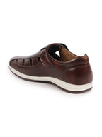 Shop Men Brown Laser Cut Design Day Long Comfort Hook and Loop Casual Sandals Online.