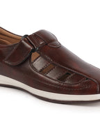 Shop Men Brown Laser Cut Design Day Long Comfort Hook and Loop Casual Sandals Online.