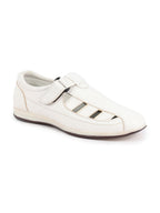 Shop Men White Laser Cut Design Day Long Comfort Hook and Loop Casual Sandals Online.