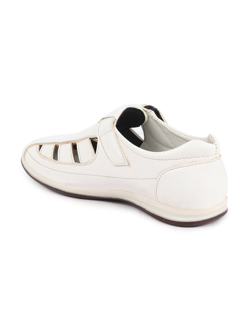 Shop Men White Laser Cut Design Day Long Comfort Hook and Loop Casual Sandals Online.