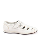 Shop Men White Laser Cut Design Day Long Comfort Hook and Loop Casual Sandals Online.