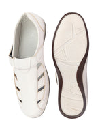 Shop Men White Laser Cut Design Day Long Comfort Hook and Loop Casual Sandals Online.