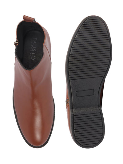 Men Tan High Ankle Zipper Closure Fashion Trend Classic Work Boots