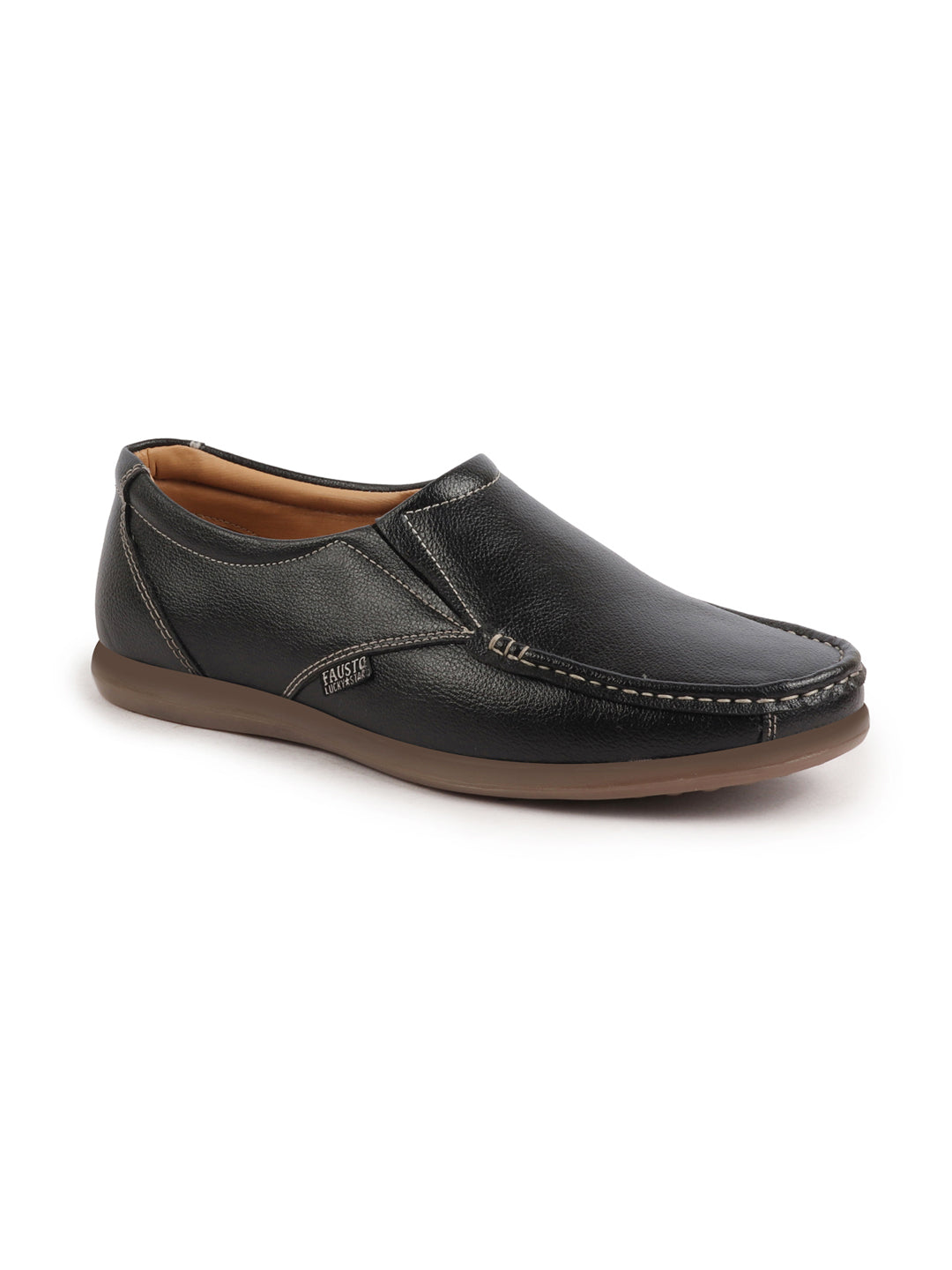 Shop Men Black Side Stitched Casual Comfort Slip On Loafer Shoes Online.