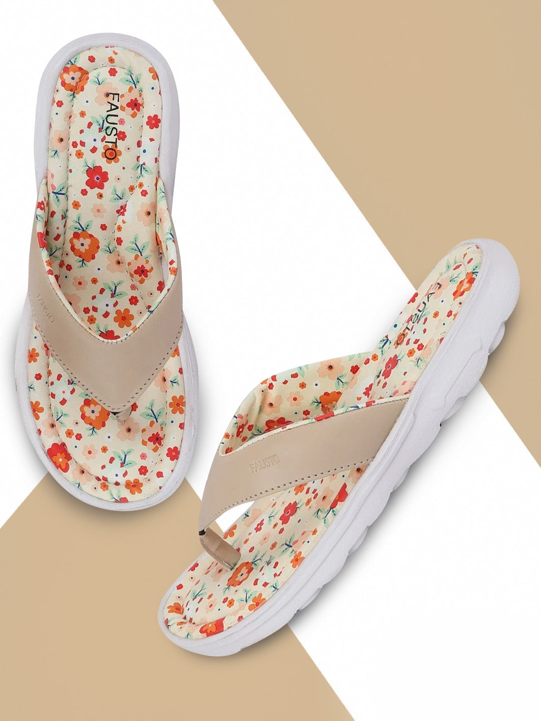Shop Women Beige Floral Slippers Flip Flops Online