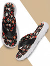Women Black Floral Slippers & Flip Flops