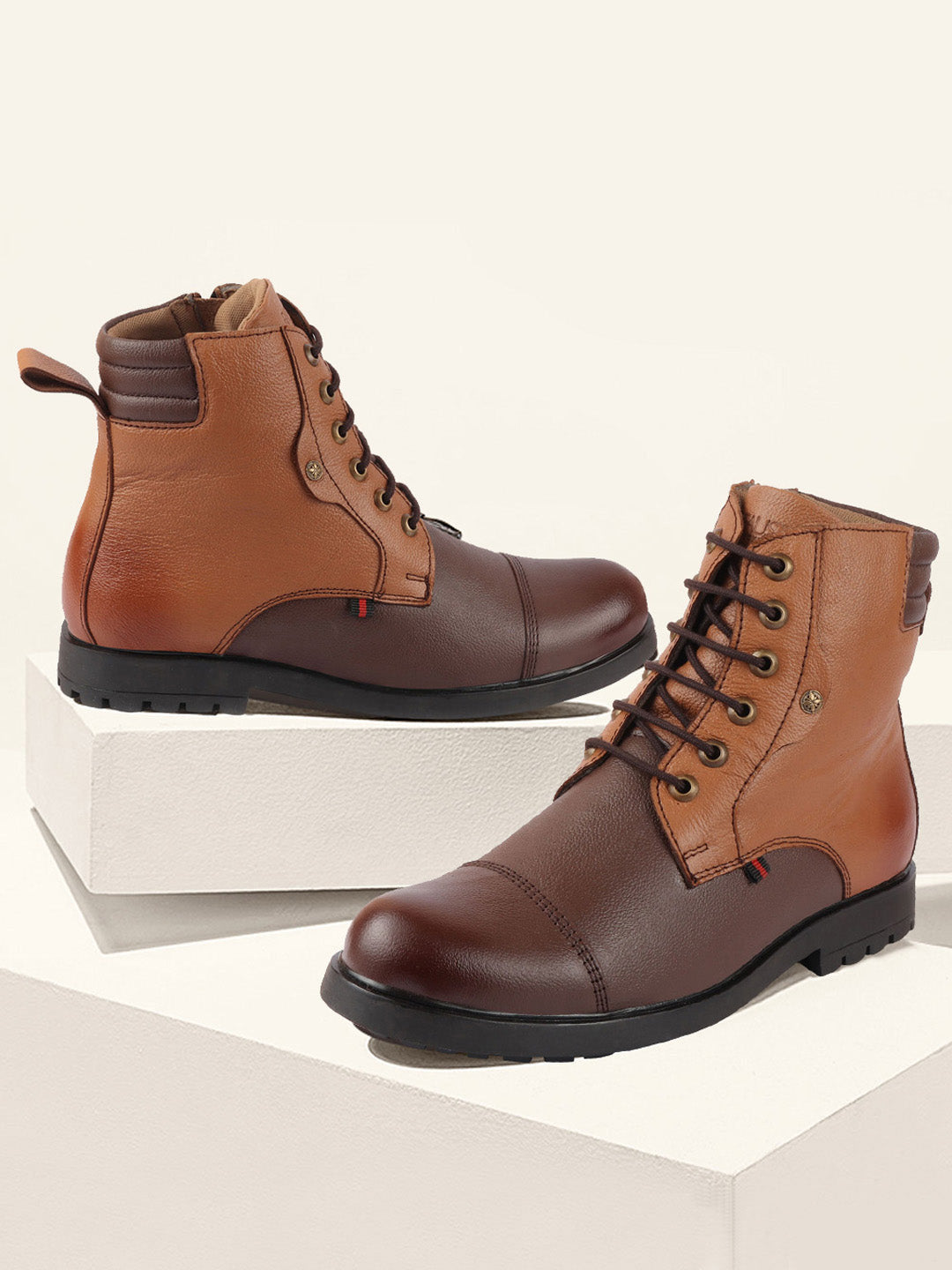 Brown leather casual boots top