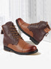 Men Tan Leather Lace Up High Top Boots
