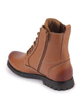 Men Tan Leather Lace Up High Top Boots