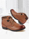 Men Tan Leather Lace Up Flat Boots