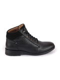 Men Black Leather Lace Up Mid Top Boots