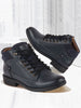 Men Navy Blue Leather Lace Up Mid Top Boots