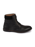 Men Black Mid Top Lace Up Leather Boots