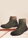 Men Olive Mid Top Lace Up Leather Boots