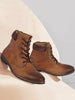 Men Tan Mid Top Lace Up Leather Boots