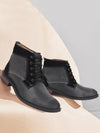 Men Black High Ankle Lace Up Leather Boots