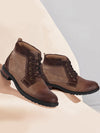 Men Brown High Ankle Lace Up Leather Boots