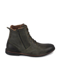 Men Olive High Ankle Lace Up Leather Zipper Boots