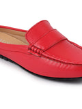 Women Red Back Open Mocassin Slip On Shoes