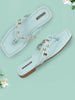 Women Sky Blue Party Wedding T-Strap Thong Slip On Flats Slippers