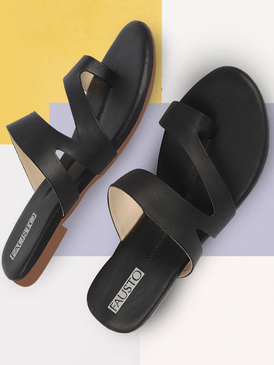 Buy Women Black Toe Ring Slip On Flats Slippers Online