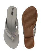 Shop Women Grey T-Strap Thong Slip On Flats Slippers Online.