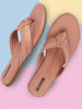 Women Pink T-Strap Thong Slip On Flats Slippers
